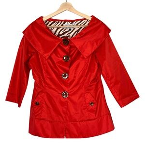 Martini Red Fitted Coat Jacket Large Animal Print Buttons Size Large